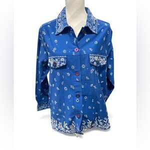 Quacker Factory Denim Jacket Size L Embellished Beaded Embroidered Cotton